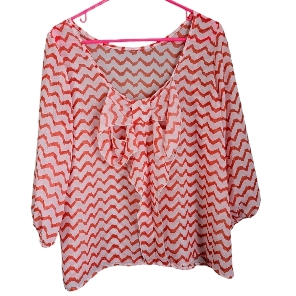 Boutique chiffon red and white blouse with bow